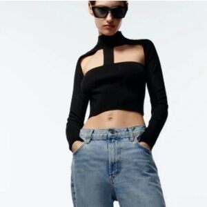 Chic Black Cut-Out Long Sleeve Top